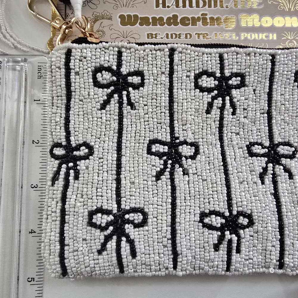 India Beaded Travel Pouch with Bow Design